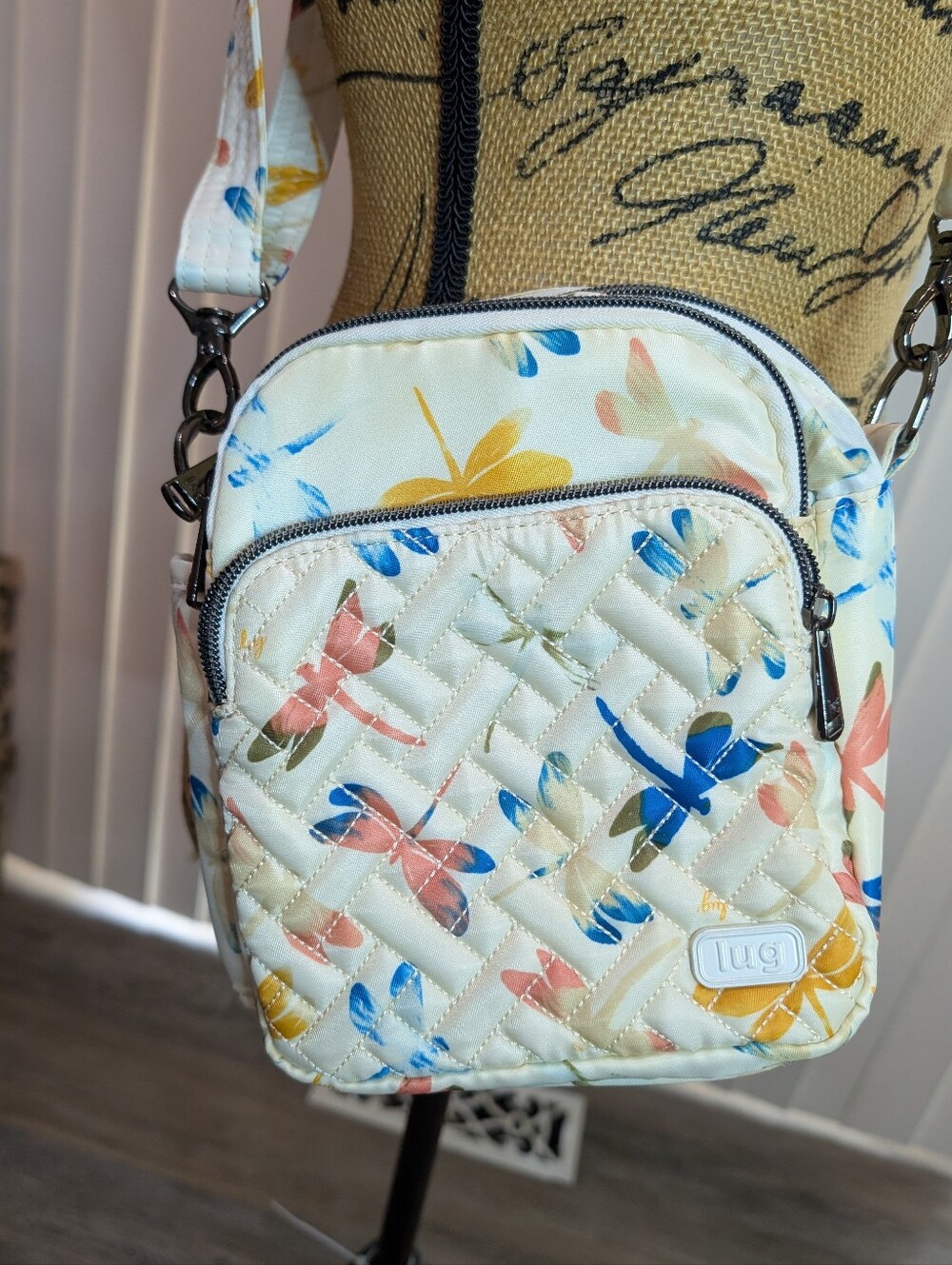 Lug Can Can Quilted Crossbody Bag with Multicolor Dragonfly Design